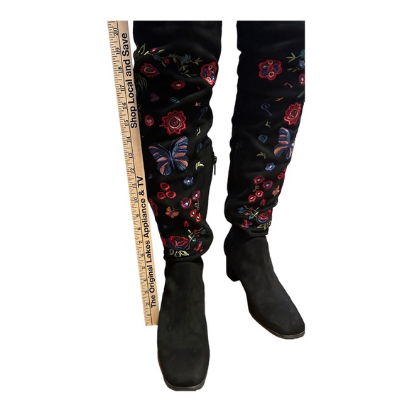 IMPO Judy Over the Knee High Suede Boots Sz 8M Black Embroidered Boho Fa… - Picture 11 of 16
